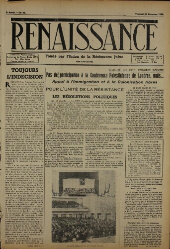 La Nouvelle Renaissance  N°85 (27 déc. 1946)